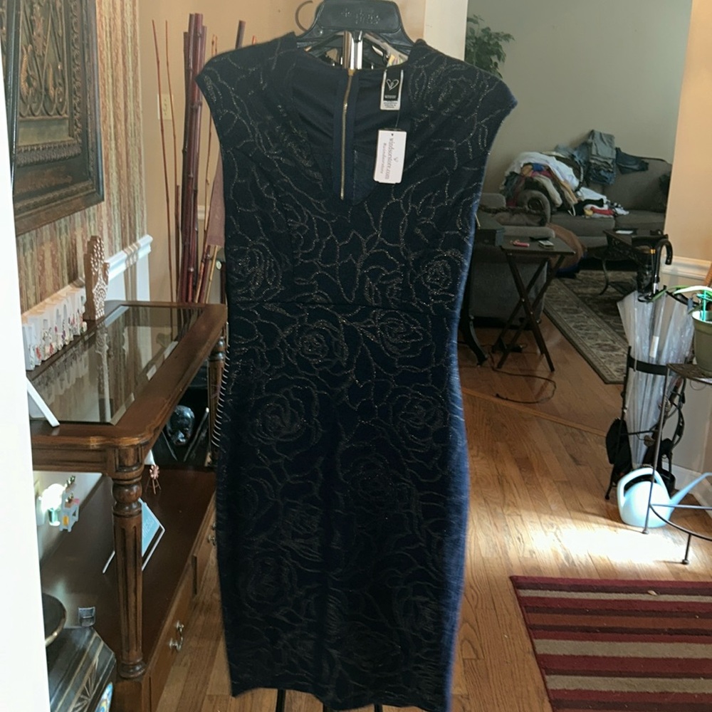 Gold & navy fitted dress